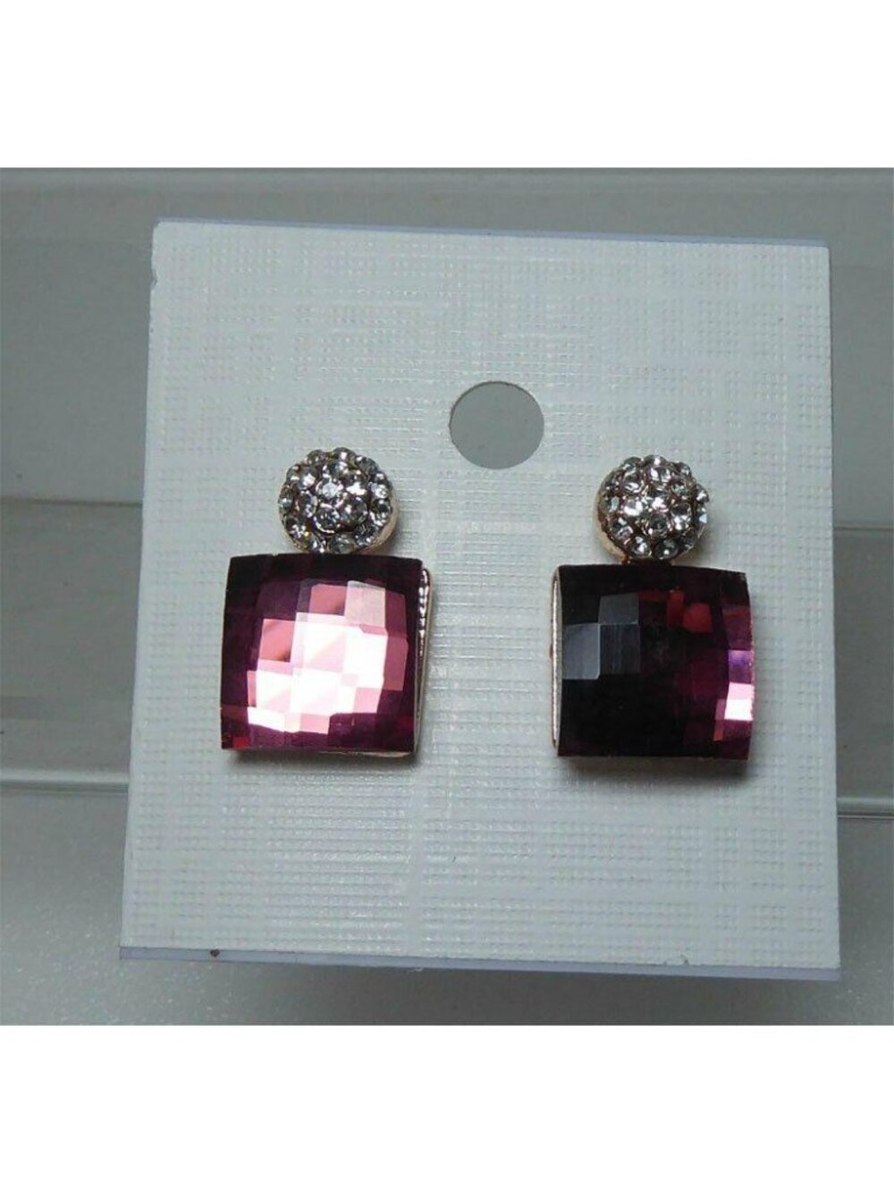 Archival Swarovski Elements Purple Crystal Cube & Pave Sphere Earrings
